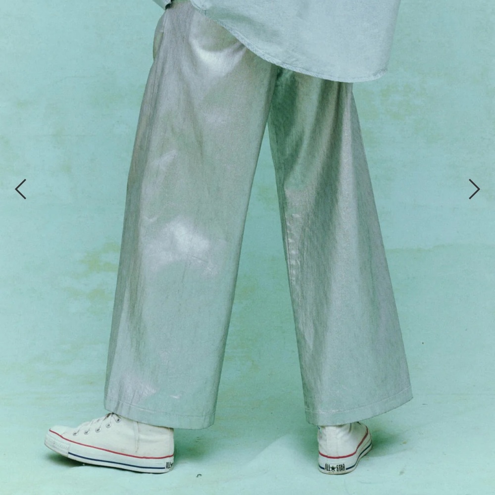 The Great Sculpted Trouser Silver Metallic Wide-Leg Size 26 - Picture 2 of 7